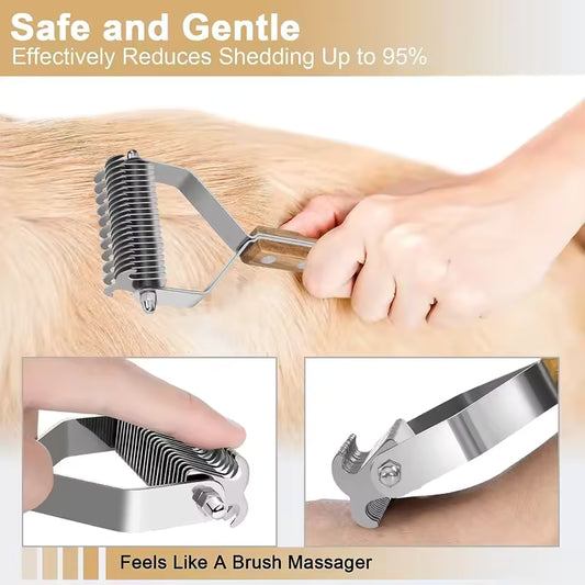 Dog & Cat Dematting Comb - Knot Cutter with Wooden Handle