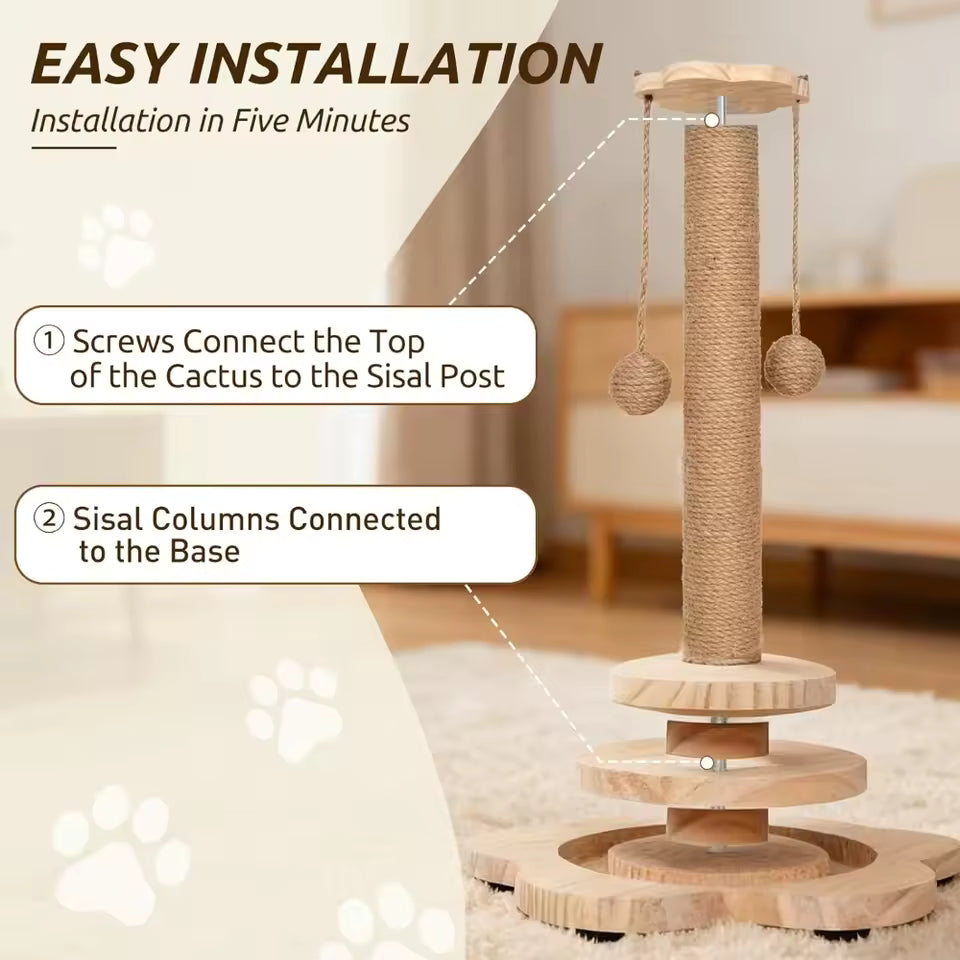 Interactive Cat Scratching Post, 2-Tier Ball Track & Teaser Stick, Sisal Scratcher to Protect Sofa for Indoor Cats, with Catnip