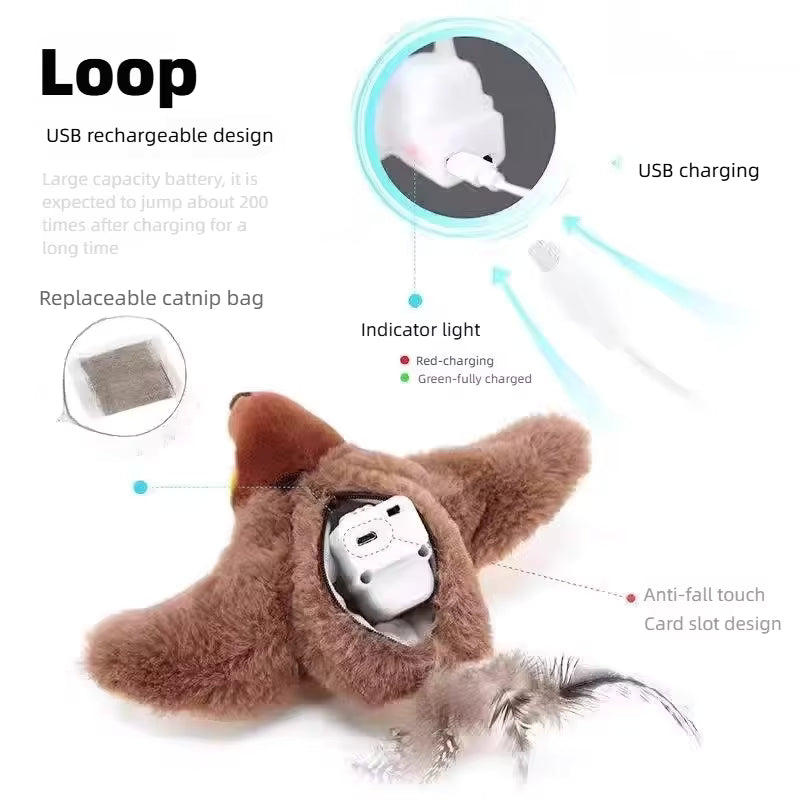 2025 New Electric Bird Cat Toy, Touch-Activated Interactive Chirping & Flapping Wings, Hanging Kitten Play Toy for Indoor Cats