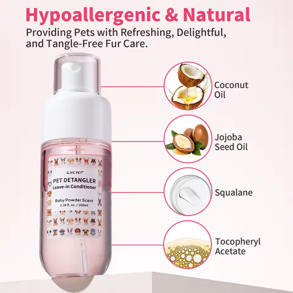 Pet Hair Detangling Spray Baby Powder Scent Oil-Water Dual-Layer Alcohol-Free Smooths Fur For Dogs Cats
