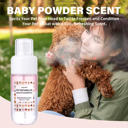 Pet Hair Detangling Spray Baby Powder Scent Oil-Water Dual-Layer Alcohol-Free Smooths Fur For Dogs Cats