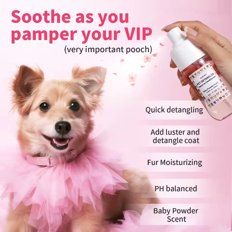 Pet Hair Detangling Spray Baby Powder Scent Oil-Water Dual-Layer Alcohol-Free Smooths Fur For Dogs Cats