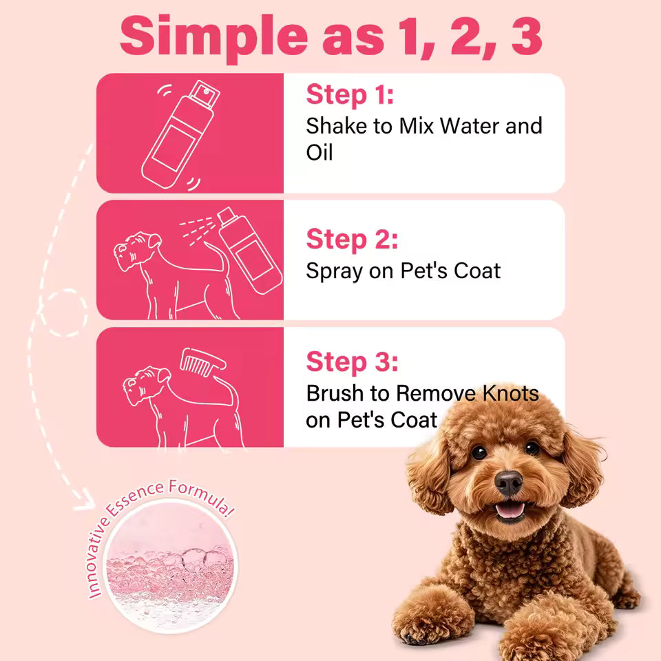 Pet Hair Detangling Spray Baby Powder Scent Oil-Water Dual-Layer Alcohol-Free Smooths Fur For Dogs Cats