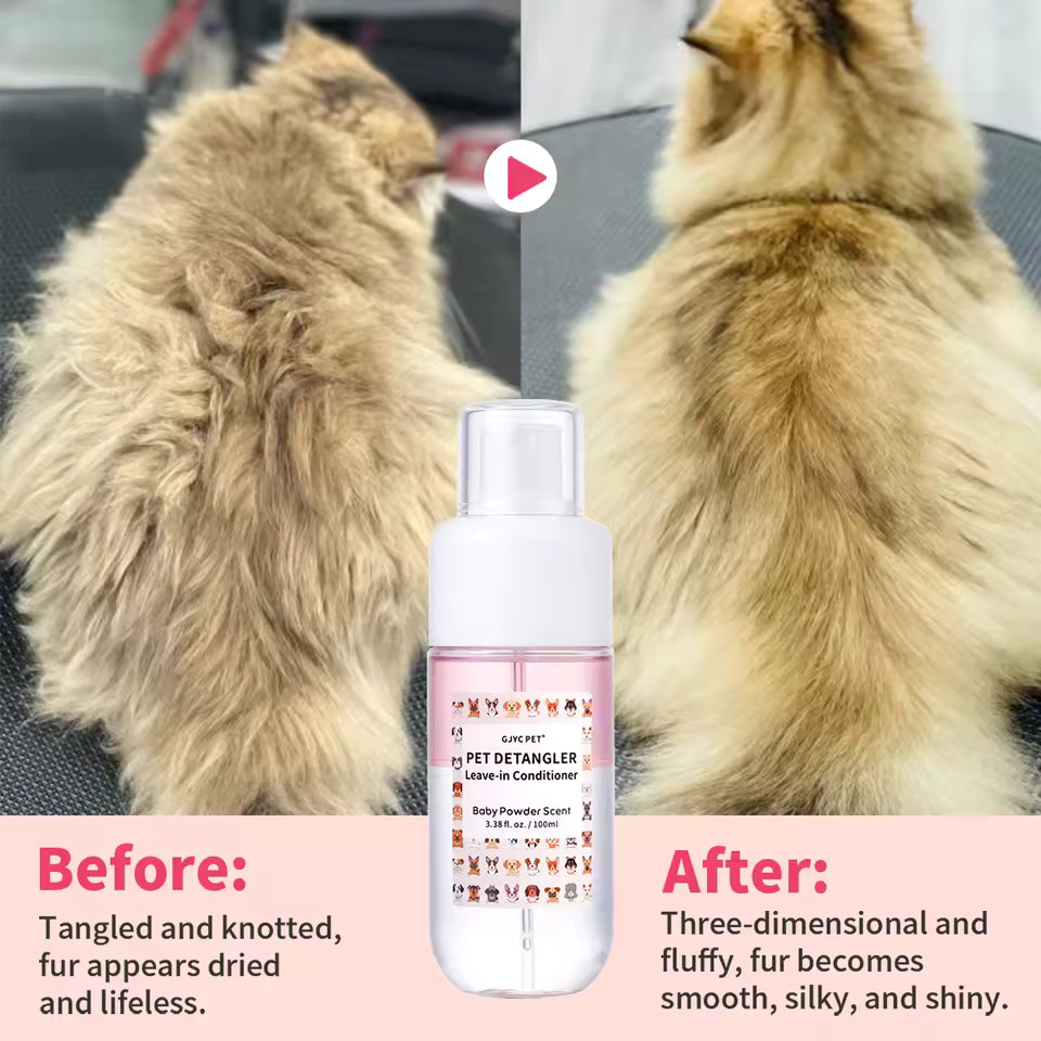 Pet Hair Detangling Spray Baby Powder Scent Oil-Water Dual-Layer Alcohol-Free Smooths Fur For Dogs Cats
