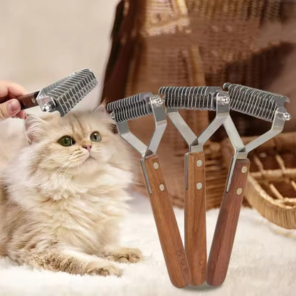 New Dog Cat Comb Removers Knot Cutter Hair Grooming Groomer Brush with Wooden Handle Pet Trimmer Knife