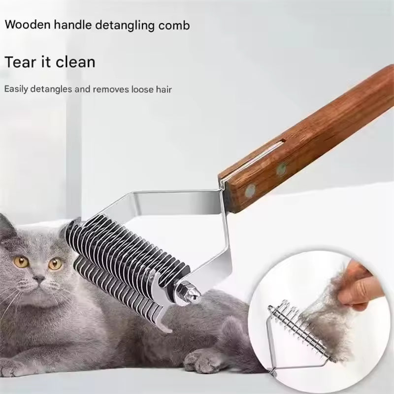 New Dog Cat Comb Removers Knot Cutter Hair Grooming Groomer Brush with Wooden Handle Pet Trimmer Knife