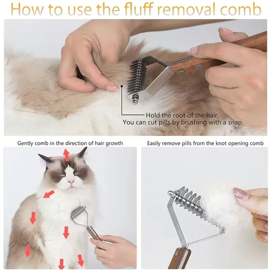 New Dog Cat Comb Removers Knot Cutter Hair Grooming Groomer Brush with Wooden Handle Pet Trimmer Knife